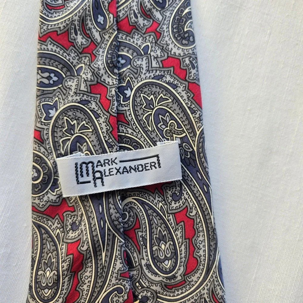 Mark Alexander Silk Tie‎ Mens Red Navy Grey Classic Paisley Print Necktie 57